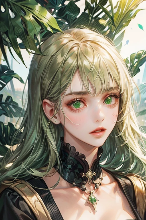 female face, green eyes