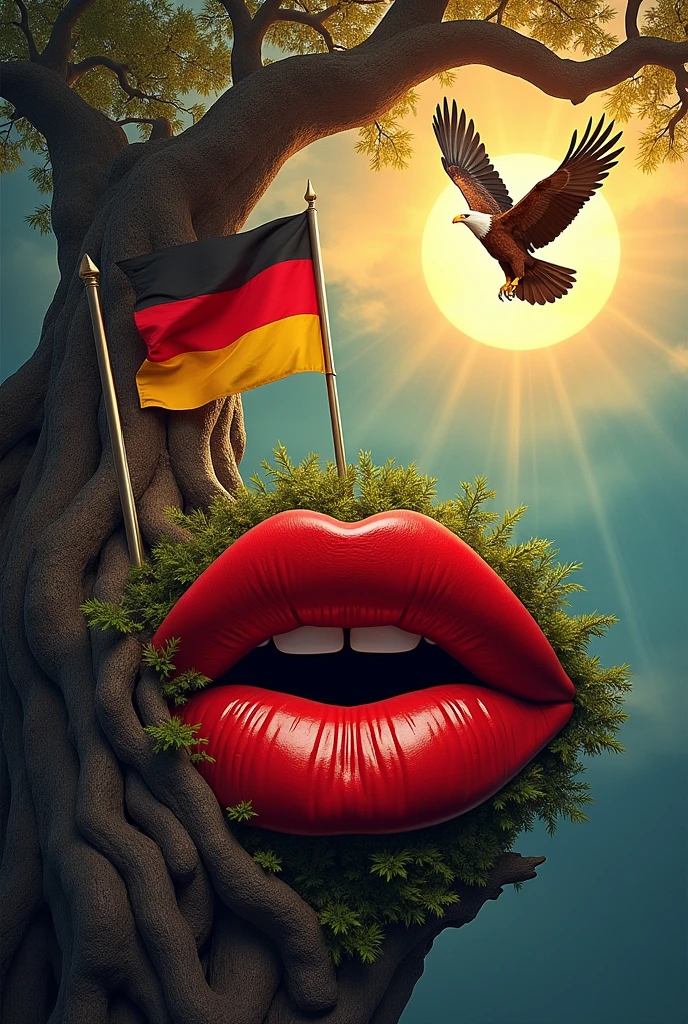 I want 👄, a peroba,a flag of germany,A eagle,a sun all side by side