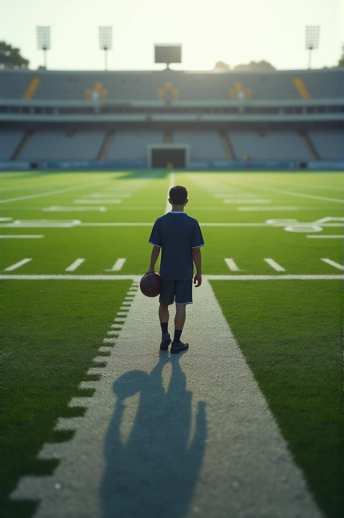 One's foot on the edge of a football field