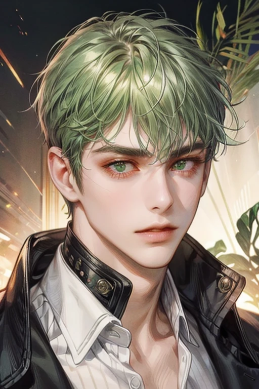 male face, green eyes, 35 years