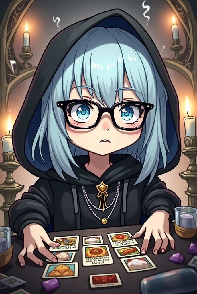 Tarot Cards,fortune teller,Mysterious Room、Black-rimmed glasses