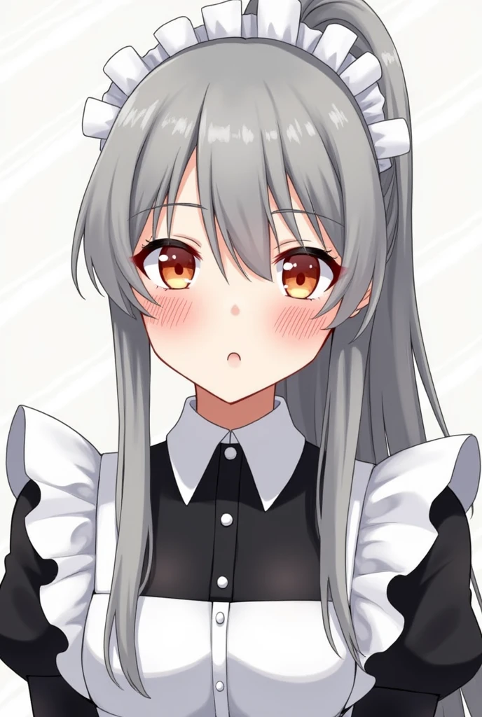 One person, Long Hair, High resolution, chest, Blushing, Simple Background, accurate, Highest quality, Gray Hair, ponytail, Red face, Maid outfit anatomically correct,