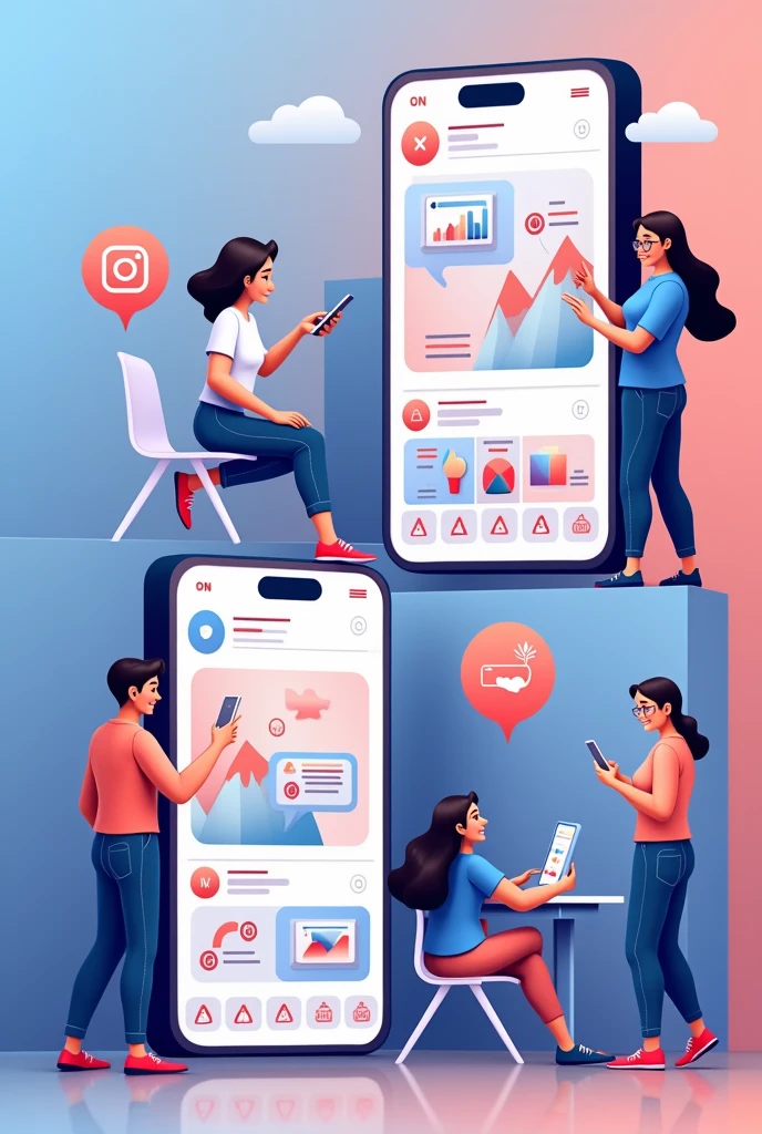 create an advertisement about Instagram and Twitter apps, written in Portuguese.