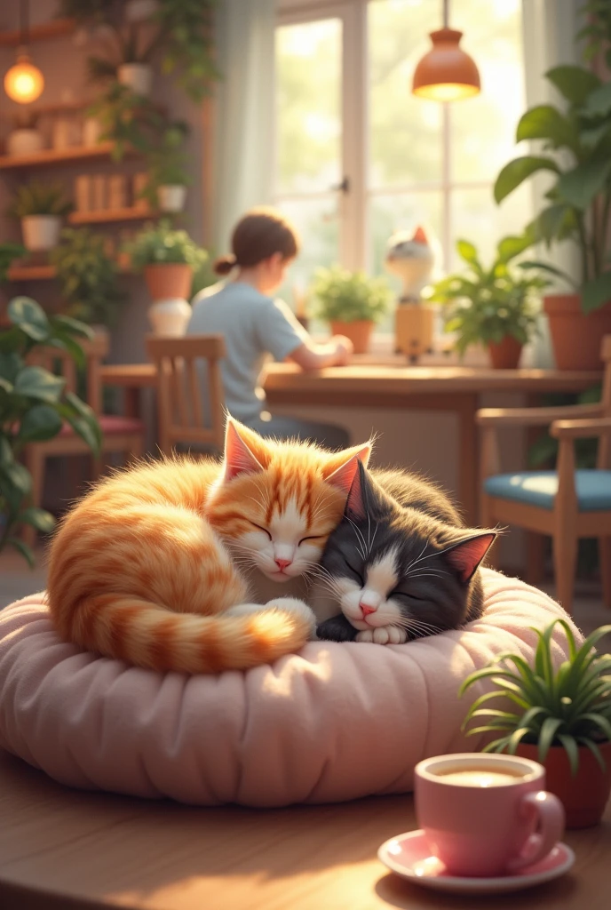 Cats cuddling at a cat cafe