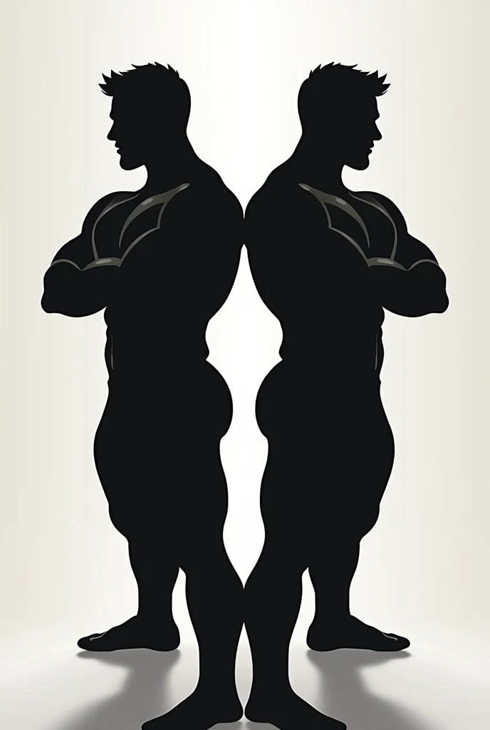 I need a logo that looks like two shaded muscular guys. The logo will belong to a product that is sold in capsules, whose benefits are: muscle recovery, energy and pain reduction. Use the attached image as a base to create more, use only the men in the background with the men shaded as if they were behind the shadow, just their silhouettes, as if they were behind a pillar. I only want the men's silhouettes.