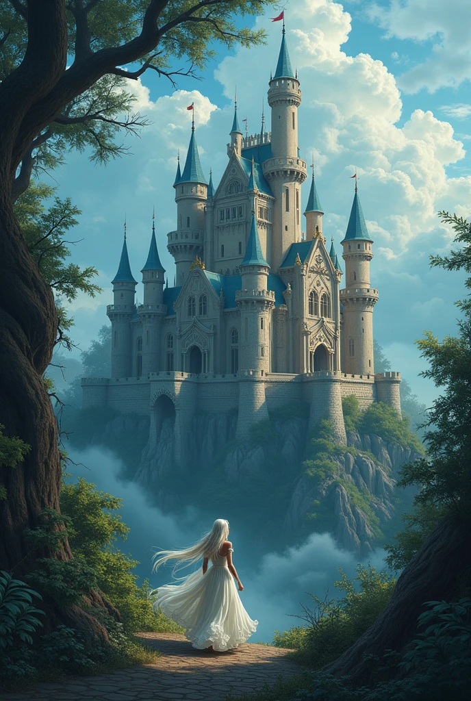 Once upon a time, in a very kingdom, muito distante, a beautiful princess named Luna. She lived in an enchanted castle, but something strange happened! One day, an evil witch cast a spell on the castle and trapped the princess in a high tower, surrounded by walls of thorns and scary monsters.