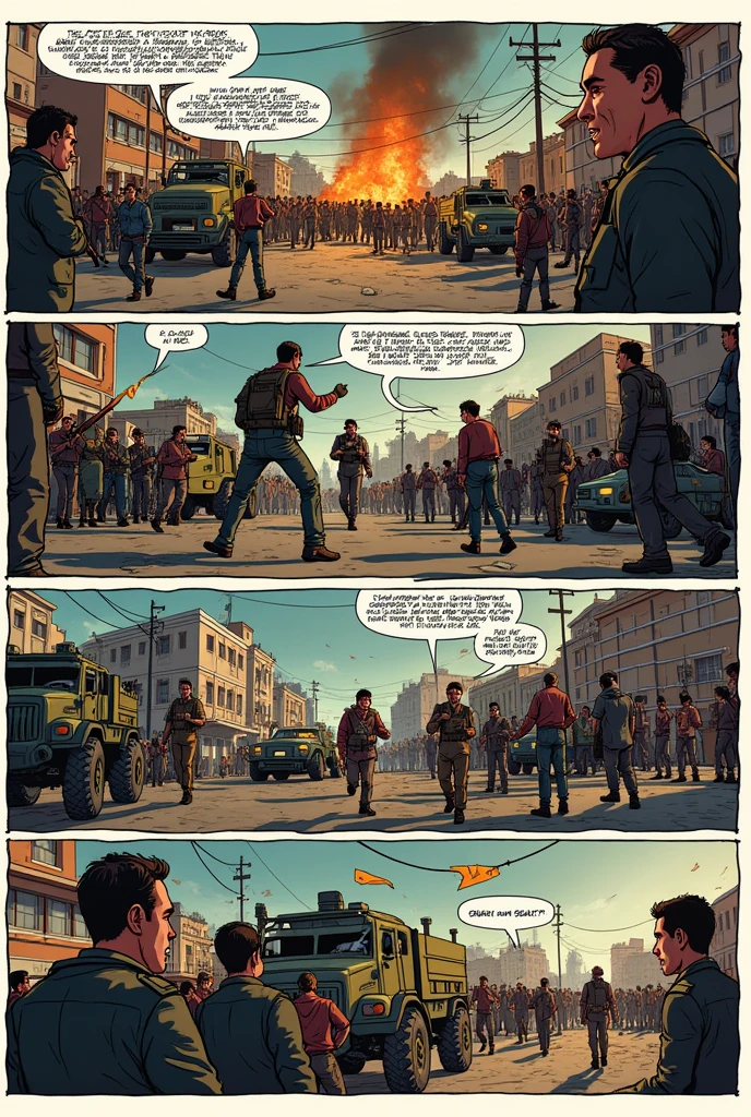 A Bolivia in turmoil, with images of protests, coups and an unstable economy, comic format