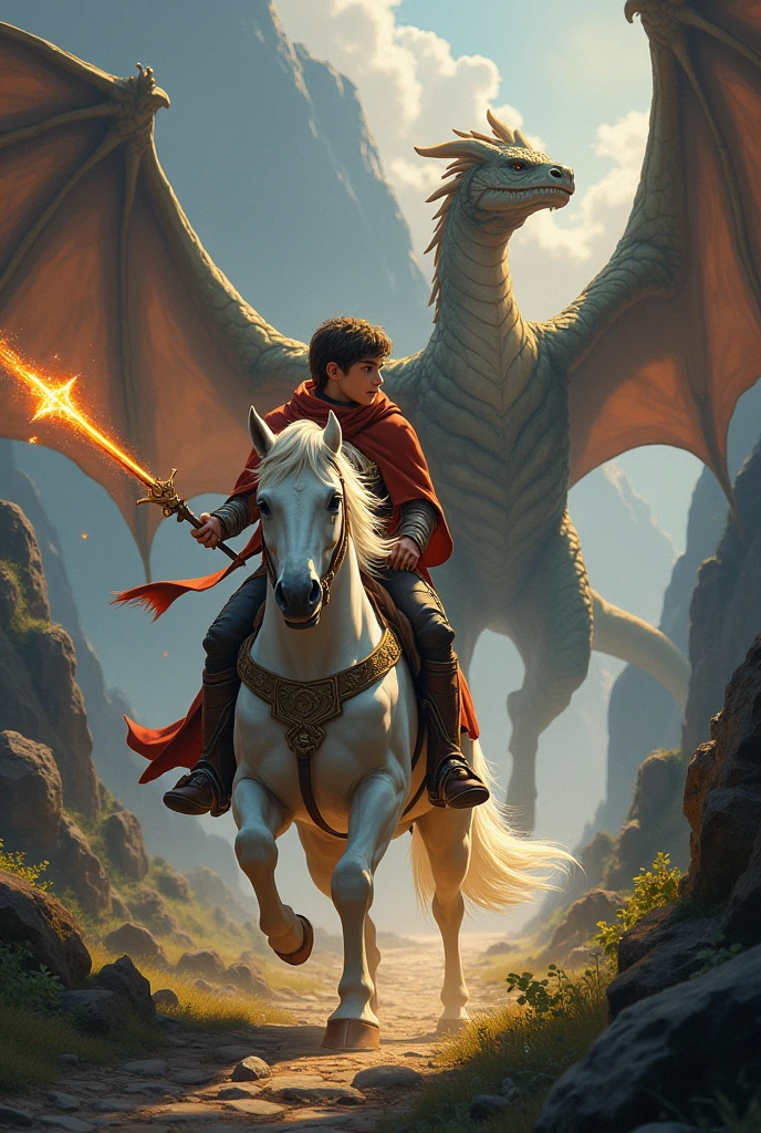 The path to the castle was full of dangers, but Leo was determined. He rode on his white horse, Pegasus, and set off on a great adventure. On the way, he encountered a huge dragon that breathed fire! But Leo wasn't afraid. He used his magic sword, that shone like the stars, and managed to defeat the dragon.