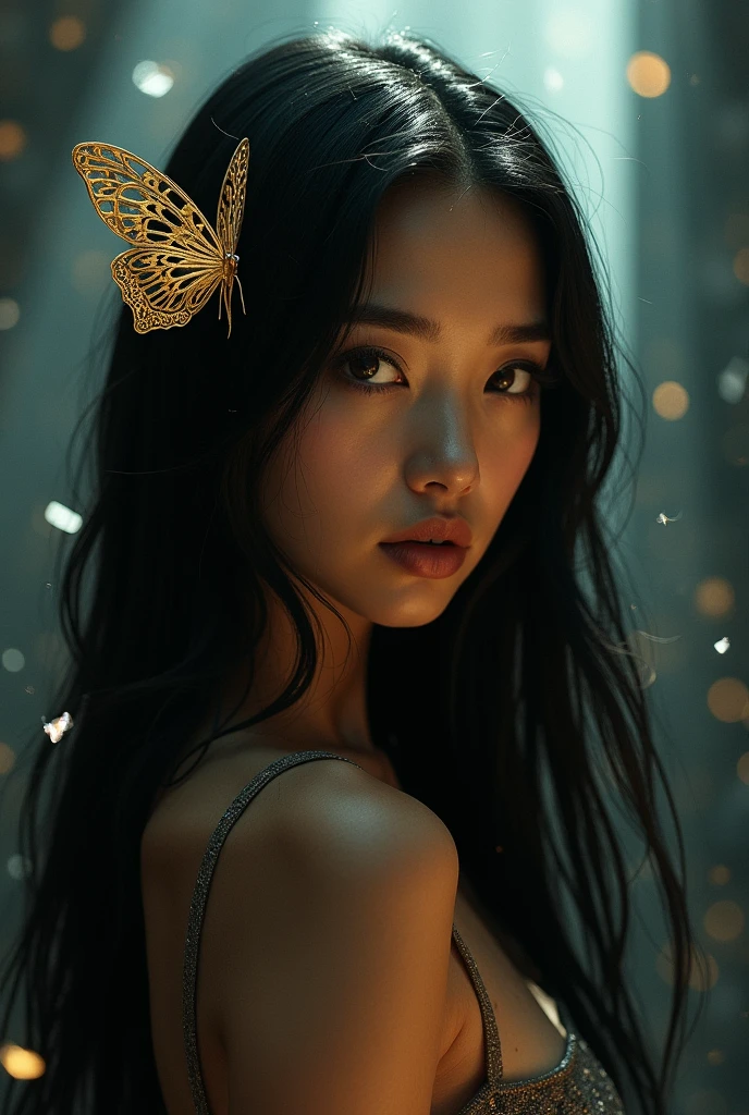 (solo, full body photo:1.3), (action packed:1.3), (haze, fog, mist:1.3), chiaroscuro, best quality, photorealistic, 1woman, (cute), (24yo:1.2),long black straight hair highly detailed, big sharp nose highly detailed, 1700'S, digital photography, art by artgerm and ruan jia and greg rutkowski surreal painting gold butterfly filigree, broken glass, (masterpiece, sidelighting, finely detailed Fashionable eyes: 1.2) (perfect oval large eyes that gazes at the viewer), beautiful detailed face like Ana de arms, blue gorgeous perfect eyes, (blonde hair ponytail), (attractive young woman:1.3), (thick amazing hair), (seductive:1.1), (blushing:1.1)