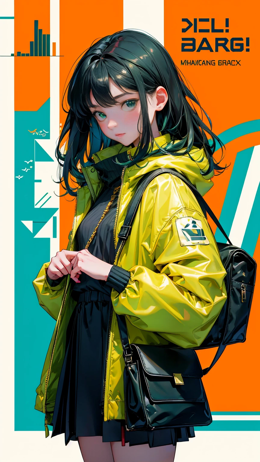 A girl holding a Bitcoin bag, eagerly waiting for the right moment to sell in the crypto market. She’s exploring charts and trends with anticipation. The color theme is green, reflecting the excitement and volatility of the market