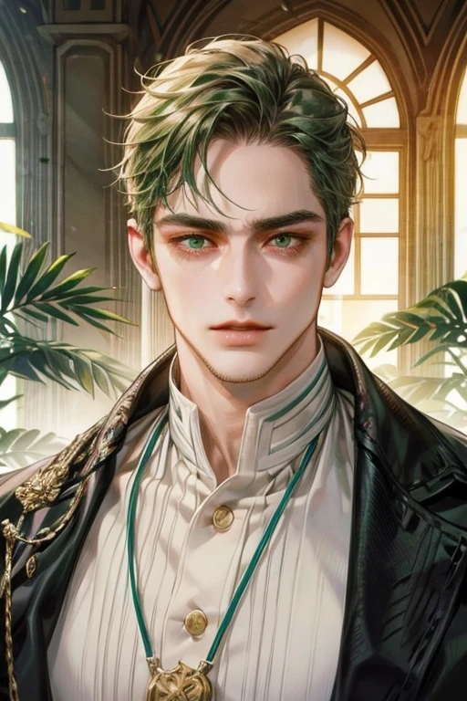 male face, green eyes, 40 years sir, barba