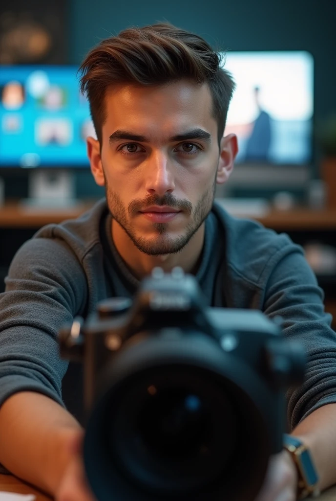 Youtuber in his studio
Front photo boy