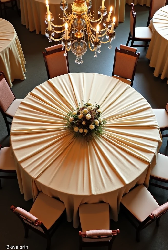 I need to decorate a round table that is 110 in diameter, but I only have two fabrics with 140x140 how to place