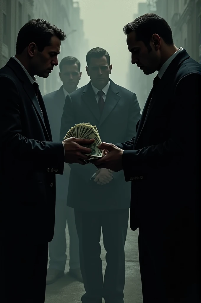 Hand money behind men stand