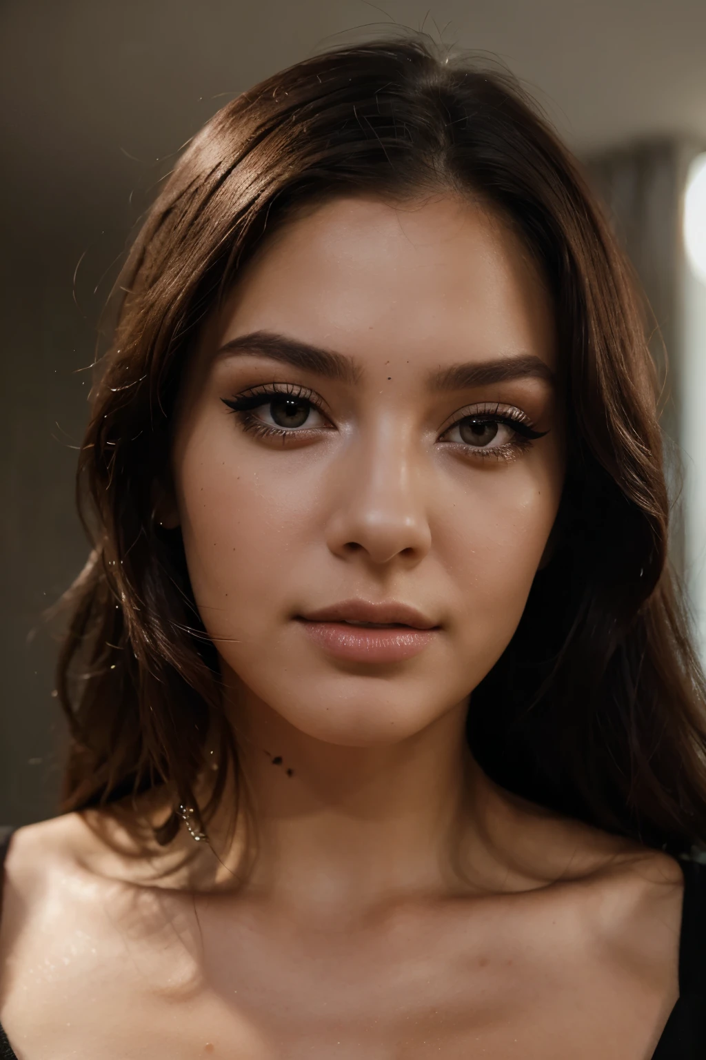 closeup portrait photo of beautiful 24 y.o woman, makeup, 8k uhd, high quality, cinematic