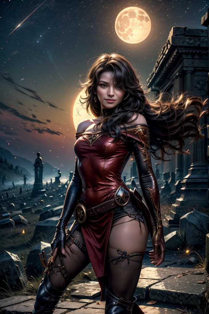 Fantasy art, Gothic art, (masterpiece:1.5), whole body, best details, very detailed, Best quality, glowing purple, a high resolution, Full-length portrait of a vampire, elf (masterpiece, Best quality: 1.6), ultra feminine, Wizard, (complex parts, masterpiece, Best quality: 1.5) with long, curly hair, light hair color, Blue eyes, (Fantasy art, masterpiece, Best quality), ((Beautiful gentle face)), Ultra detailed face (complex parts, Fantasy art, masterpiece, Best quality: 1.5), [[vampire fangs 1.5]] (red cloak: 1.3) , flowing cloak (complex parts, Fantasy art, masterpiece, Best quality: 1.3), in an intricate black dress (complex parts, Fantasy art, masterpiece, Best quality: 1.5), high heel boots, City background (rich details, play up the details), Fantasy, In the Night Light, natural ,Moonlight, clouds, Gothic atmosphere, soft light, dynamic light, [[Anatomically correct]], high detail, Best quality, 8 K, [Ultra detailed], masterpiece, Best quality, (extremely detailed), Dynamic angle