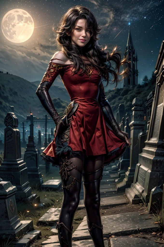 fantasy art, RPG art, photograph, RAW, (Ultra detailed: 1.5), Best Detailed, picture of a female vampire standing in St. Peter in the Vatican, an exquisute beautiful female vampire, full body, (best detailed face: 1.2), (grey skin: 1.2), red lips, (vampiric fangs1:1) (blood veins visible: 1.3), ultra feminie, blond hair, long hair, rich, flowing hair,wavy hair, red glowing eyes, wearing short dress, silk dress, intricate detaled dress, high heels, standing in St. Peter square in Vatican city, at night, full moon, stars in the sky, St. Peter square background, best quality, (extremely detailed), ultra wide shot, photorealism, depth of field, hyper realistic, 2.5 rendering,