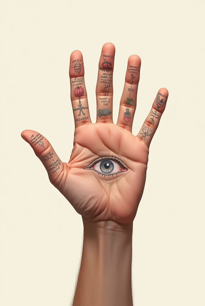 Hand drawing with life goals in the finger tips