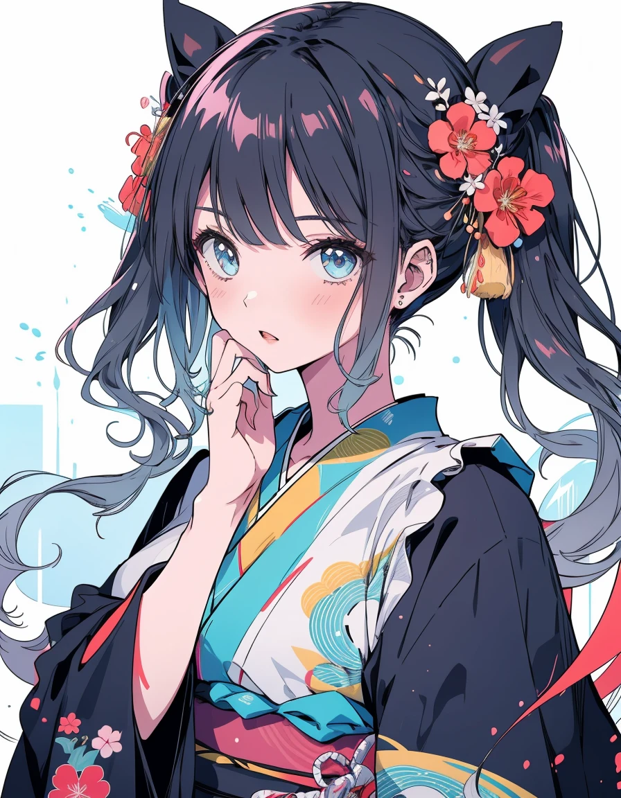 Girls in kimonos,Ultra-precision,4K,official,Drawing four different types of kimono girls,color々Hairstyle、color々な髪のcolor,color々Expression,color々A pose