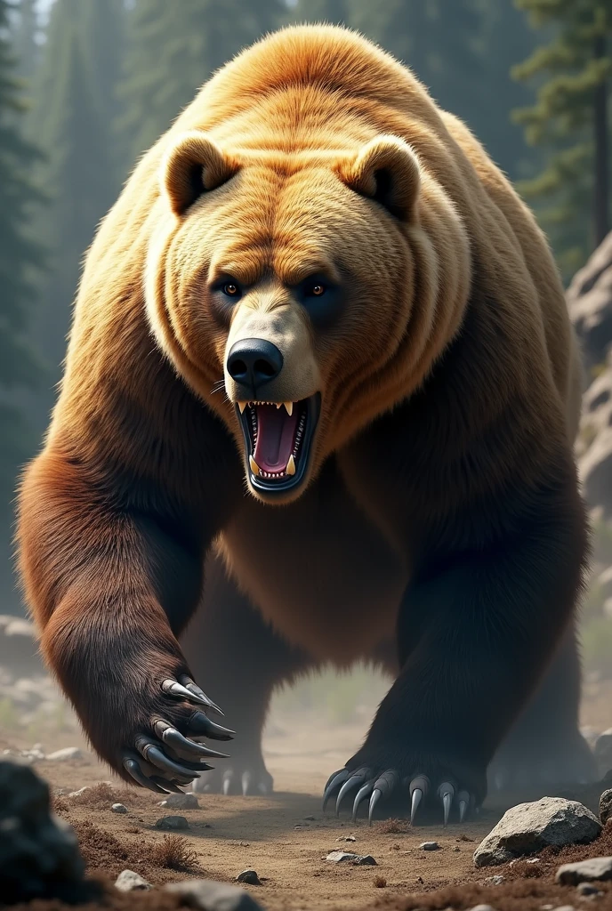 A realistic grizzly bear in an aggressive pose