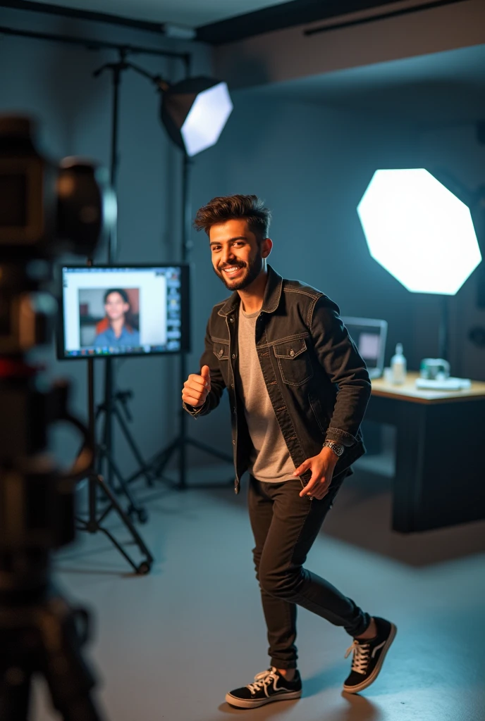 Indian Youtuber in his studio
Front photo boy