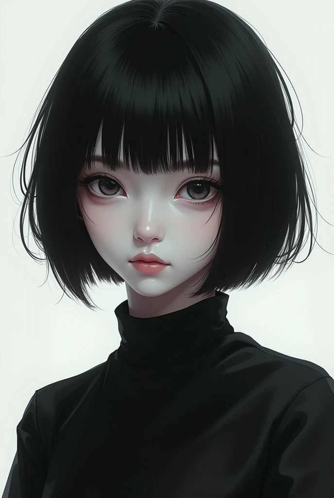 A girl with Pale skin straight short black hair 5 feet 6 tall and a lean body with unique face 
