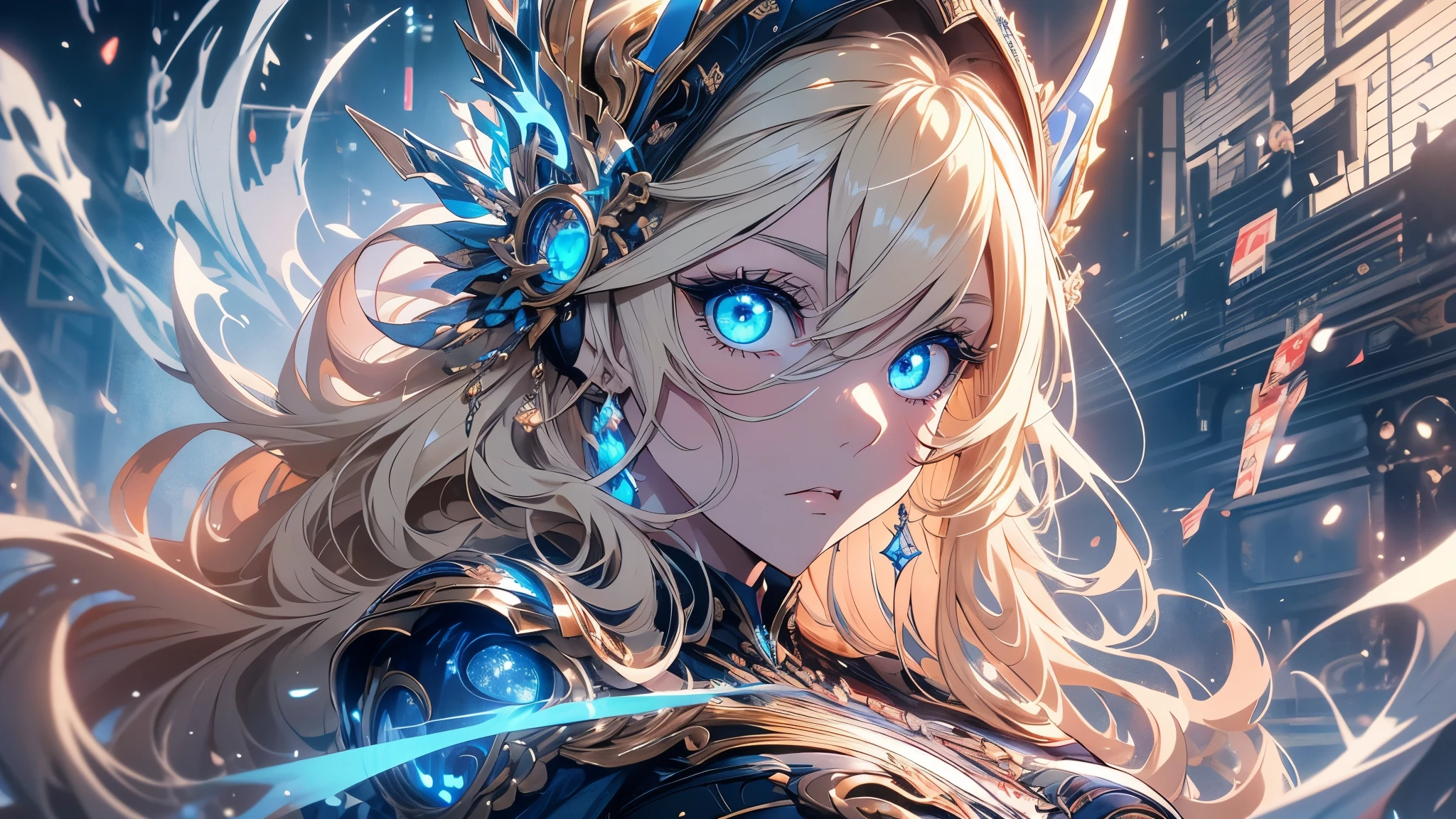 8k、(number々の賞を受賞したmasterpiece、Incredible detail、Texture、Maximum details)(Glow in the dark blue eyes:1.5)、(Blue eyes with a strong white light coming from within:1.5)masterpiece, 1girl,, spell, mage, Dark Elf, scary, glow, particles, shining brightly eyes, stunning, spectral, snow, gorgeous, perfect face, expressive eyes, cute,Very beautiful big breasts,tatuados,8k,resolution,masterpiece,Highest quality,Intricate details,Very detailed,Clear focus,Wavy Hair、Red Flame Effect、Blonde、headphone、shout out loud、Full of anger、Entrance to Hell