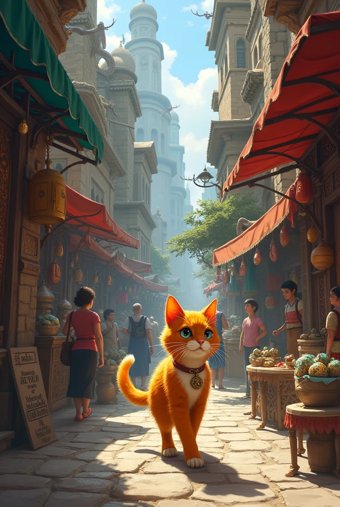 Ek orange cat ek ancient city mein hai, jahan par woh ek mysterious artifact ko dhoond raha hai.
- Ek orange cat ek ancient city ki streets par ek magical market ko explore karta hai.