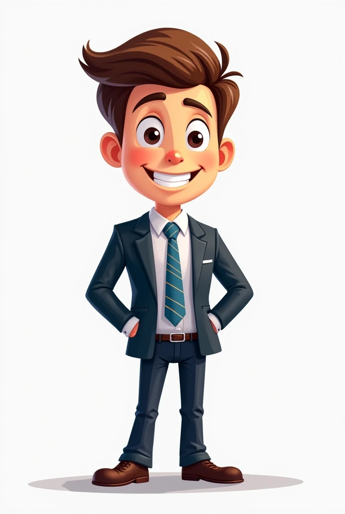A cartoon-style human mascot with a suit and tie for a program called FMS