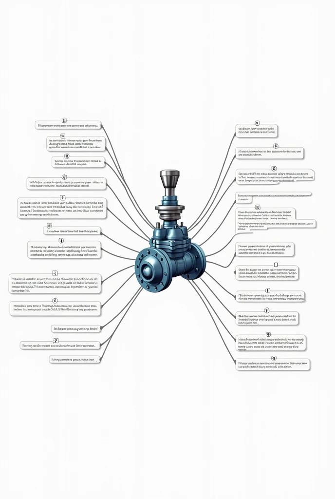 create a mind map image of a simple control valve. The image and writing must be legible and must describe the control valve explaining. The image must be 1920 px 1080 px.