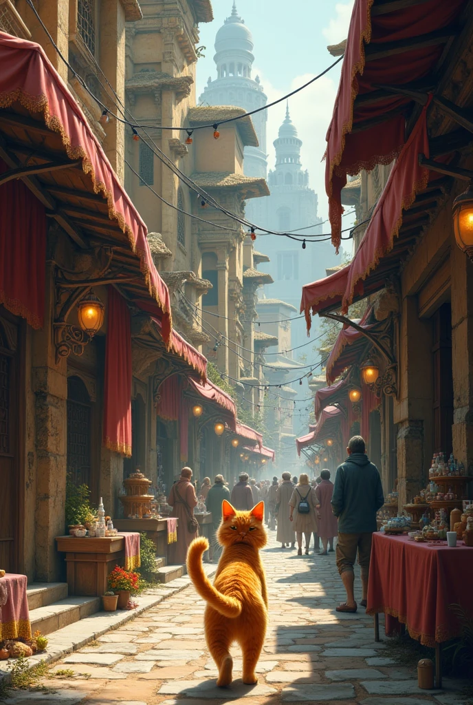 Ek orange cat ek ancient city mein hai, jahan par woh ek mysterious artifact ko dhoond raha hai.
- Ek orange cat ek ancient city ki streets par ek magical market ko explore karta hai.
