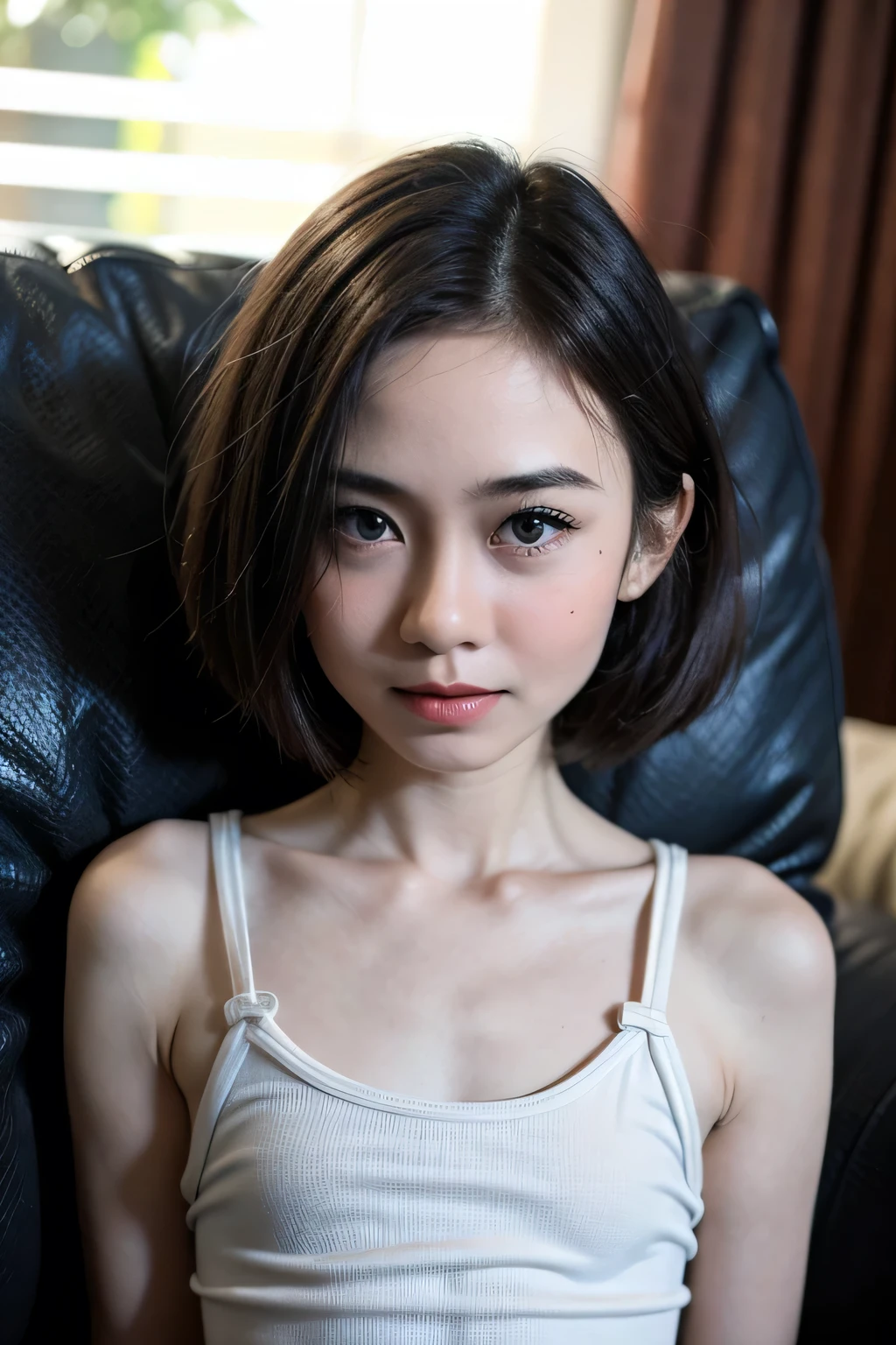 ((LIE DOWN)), (Wearing Swimsuit), (((SHORTHAIRCUT STYLE HAIR ))), masutepiece, High quality, UHD 32K, Realistic face, Realistic skin feeling , A Malay Lady, 8 years old, , Very cute and baby-like face, (((FLAT CHEST:1.3))), (MATRIX WORLD), ((look In front at the camera and SADNESS)), ((())), (((CUTE GIRL))), ((BLACK LIPS)), ((WHITE PURPLE)), (undress). ((naked:1)), ((baby face))