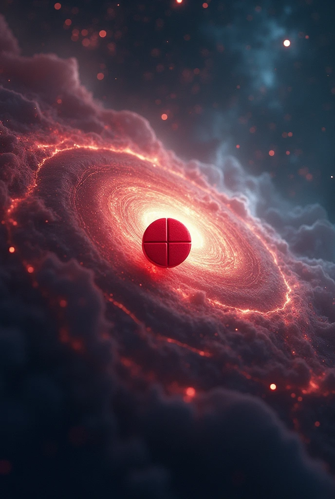 A red pill in the center with the universe or some galaxy in the background that has dimensions 1025x576