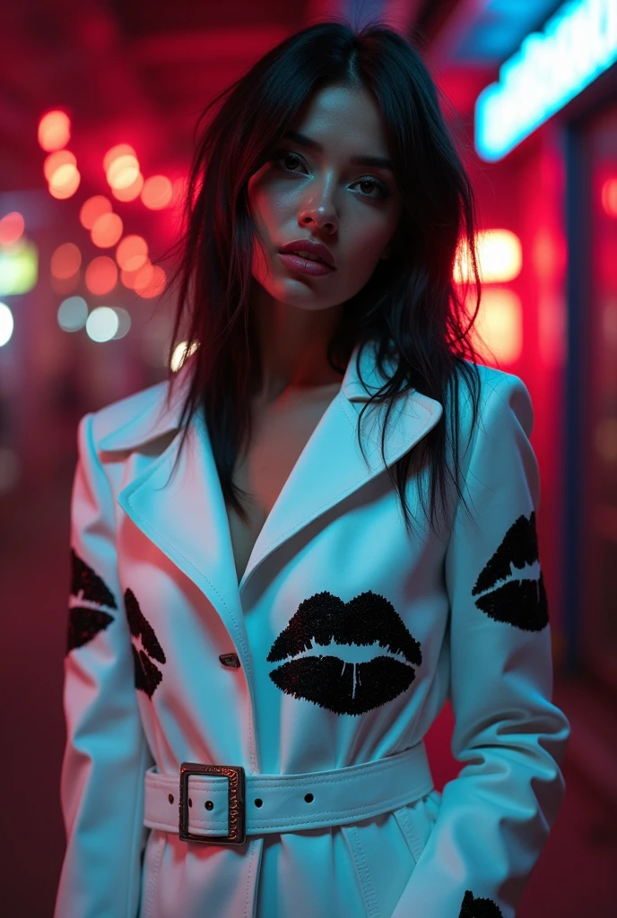 White jacket with black kiss marks