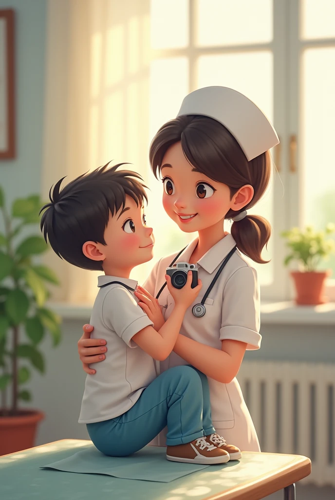 Cute Nurse girl and toll photography boy