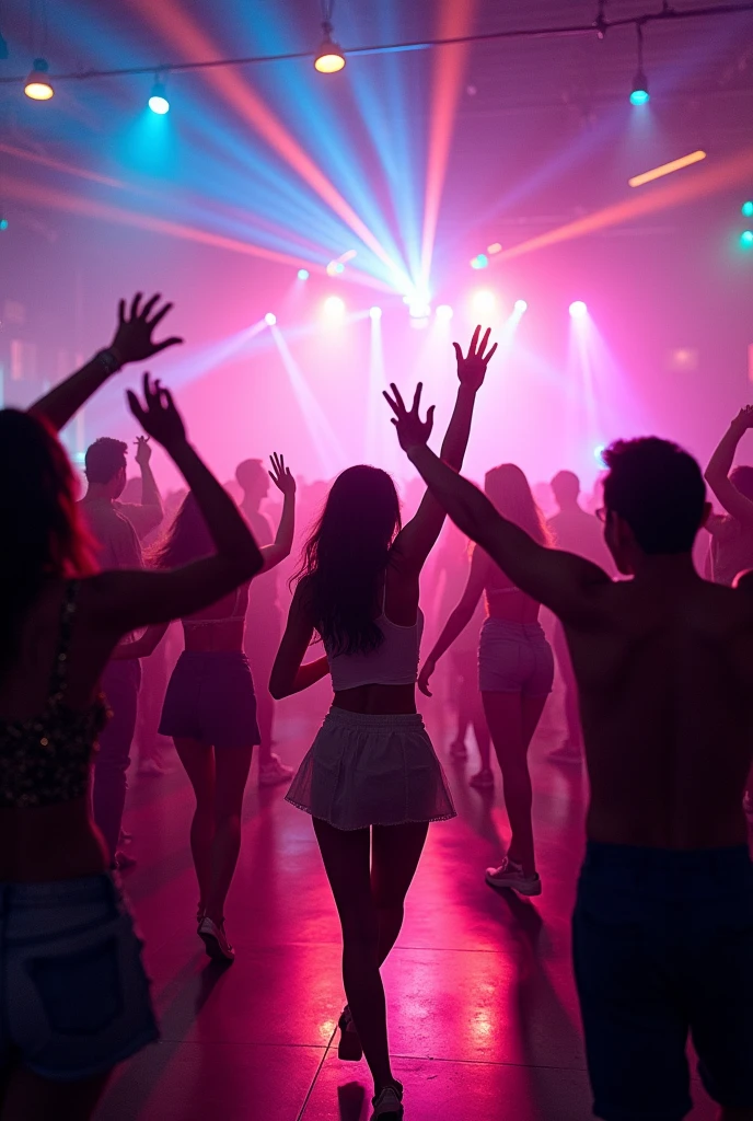 People dancing at a party lights show