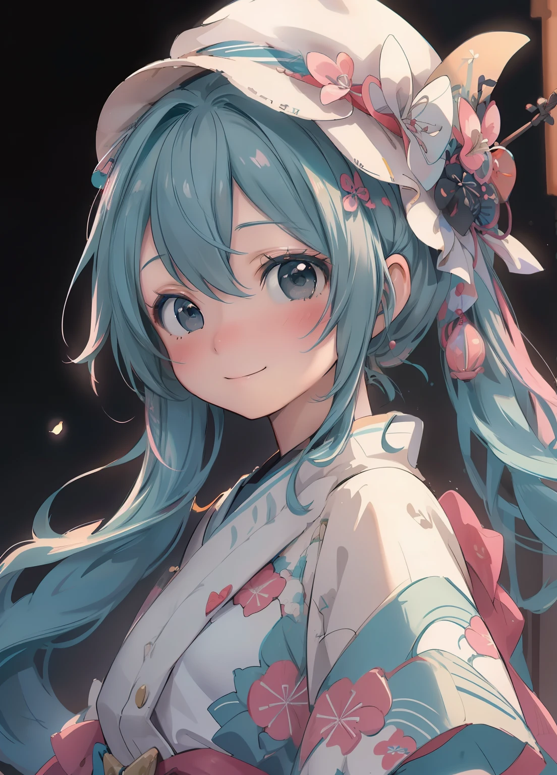 (masterpiece、最high quality、最high quality、Official Art、Beautiful and beautiful:1.2)、(One person:1.3)Hatsune Miku、Twin tails,Beautiful breasts, Katsushika Hokusai,Realistic, Cute little ??? , Visit the Egyptian Pyramids, smile, Wearing a hat, high quality, 8k, detailed, Ultra-realistic, 複雑なdetailed, Warm lighting, Vibrant colors, Structure of the film, masterpiece
