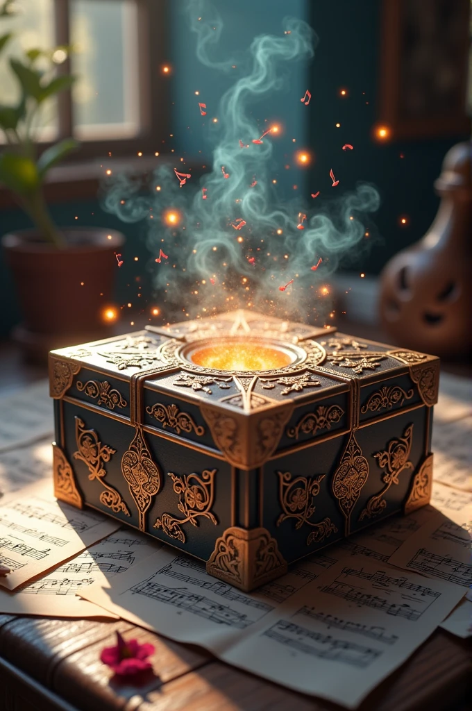 A package with music coming out of it