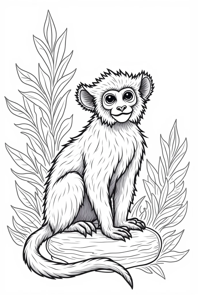 Generate a black and white illustration suitable for coloring books, mico leao dorado