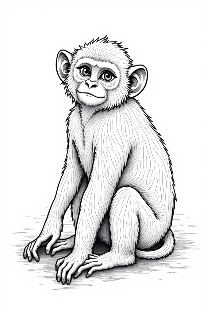 Baby gorilla, black and white outline art, all white coloring pages, white background, coloring pages that 5-6 year olds will enjoy
