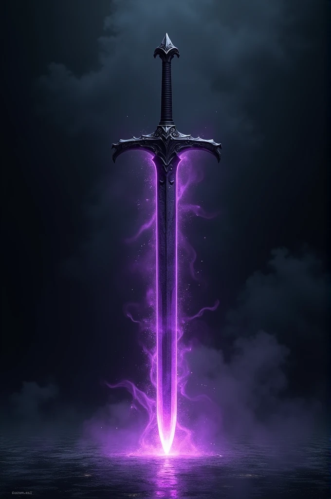 Black sword with a black-purple aura emitted from the stage.