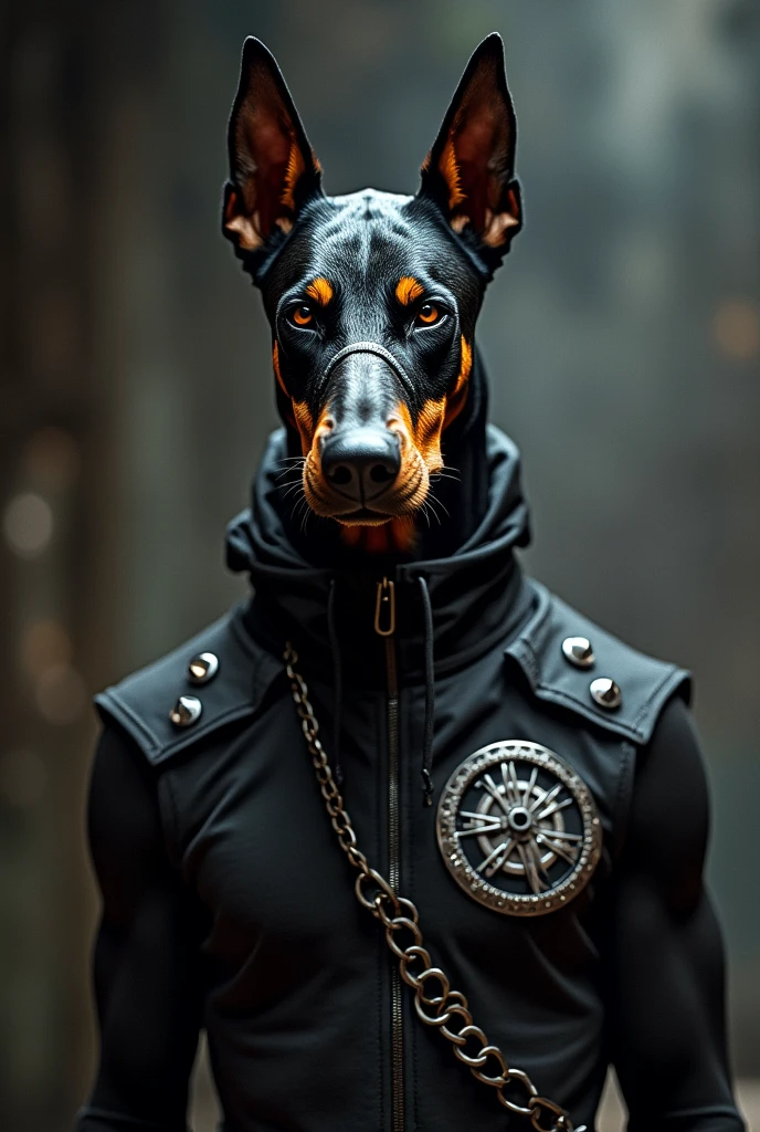 Doberman who likes Slipknot In Slipknot clothes