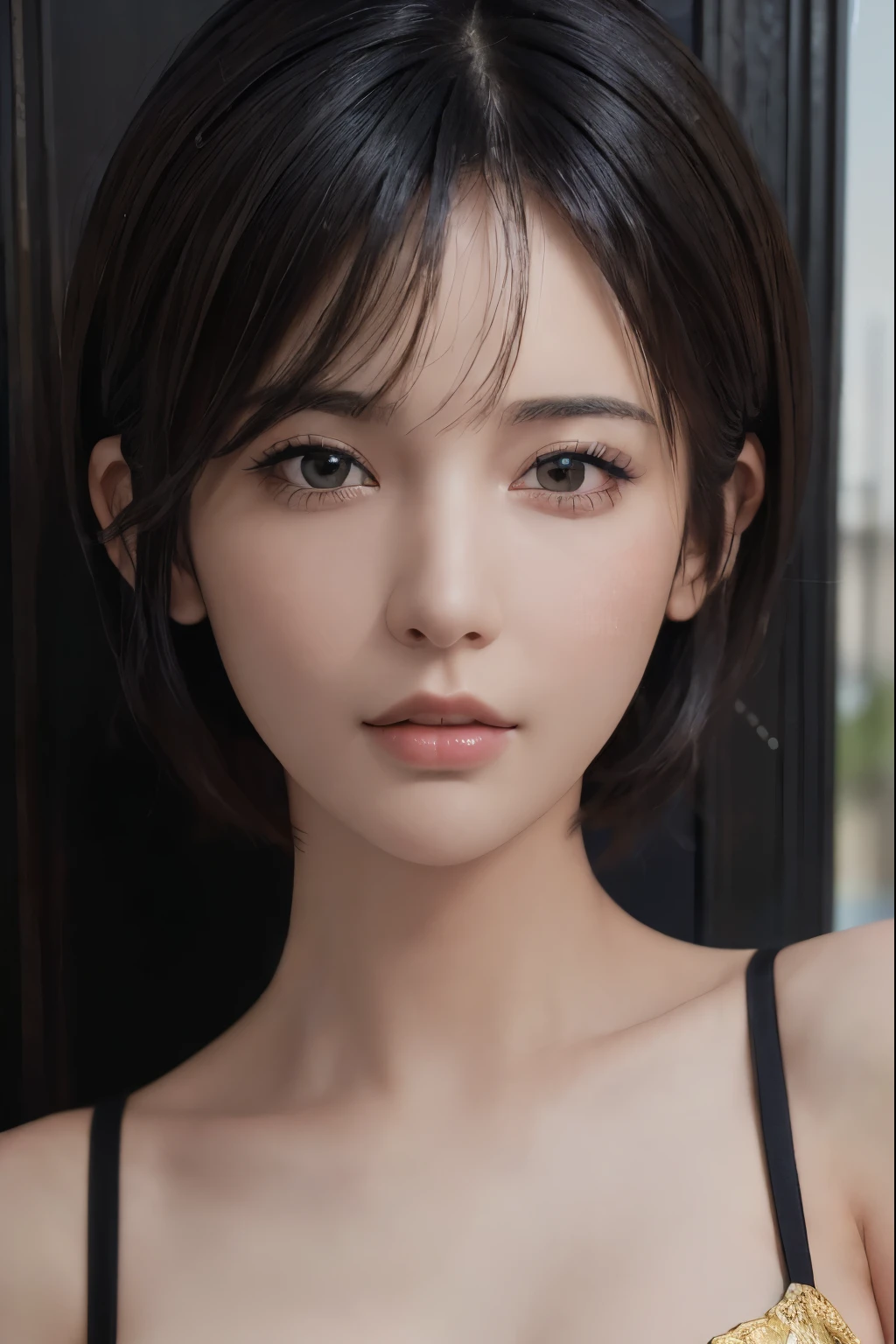 (masterpiece:1.3), (8k, photorealistic, RAW photo, best quality: 1.4), (1girl), beautiful face, (realistic face:1.2), (black hair, short hair:1.3), beautiful hairstyle, realistic eyes, beautiful detailed eyes, (realistic skin:1.2), beautiful skin, (under wear), absurdres, attractive, ultra high res, ultra realistic, highly detailed, golden ratio