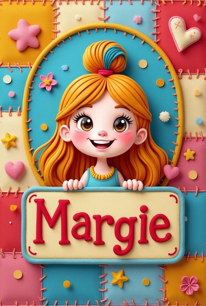 Margie nameplate in stitch cartoon character