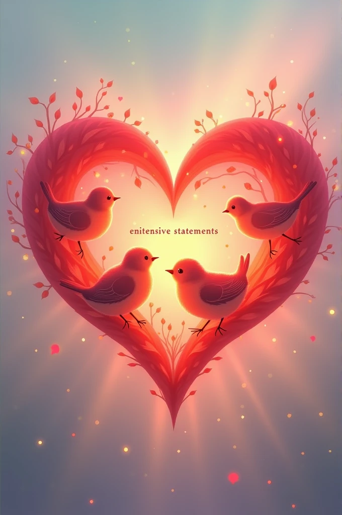 Create an image of a heart in love, with happy birds inside it, and written somewhere inside the heart "Enitensive Statements"