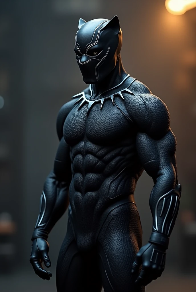 (photorealism:1.2), black panther suit, without cat ears, soft lighting, intimidating pose, realistic, intricate details