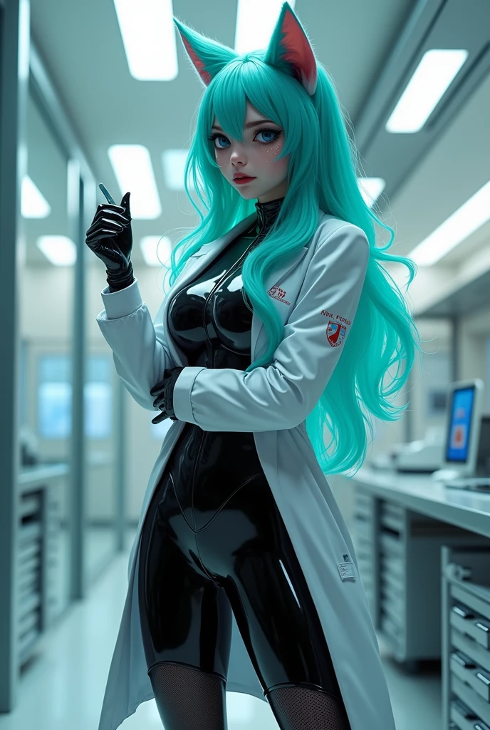 Doctor catgirl in latex leggings