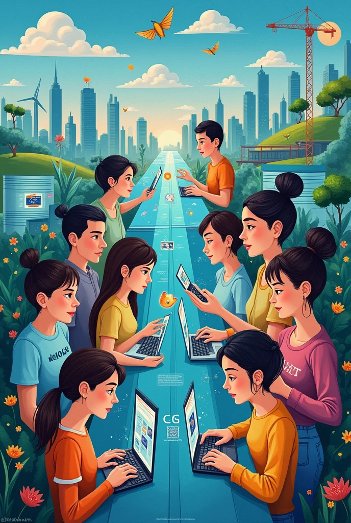 A modern mural painting with a themed 𝙁𝙧𝙤𝙢 𝘾𝙡𝙞𝙘𝙠𝙨 𝙩𝙤 𝙋𝙧𝙤𝙜𝙧𝙚𝙨𝙨: 𝙔𝙤𝙪𝙩𝙝 𝘿𝙞𝙜𝙞𝙩𝙖𝙡 𝙋𝙖𝙩𝙝𝙬𝙖𝙮𝙨 𝙛𝙤𝙧 𝙎𝙪𝙨𝙩𝙖𝙞𝙣𝙖𝙗𝙡𝙚 𝘿𝙚𝙫𝙚𝙡𝙤𝙥𝙢𝙚𝙣𝙩.

