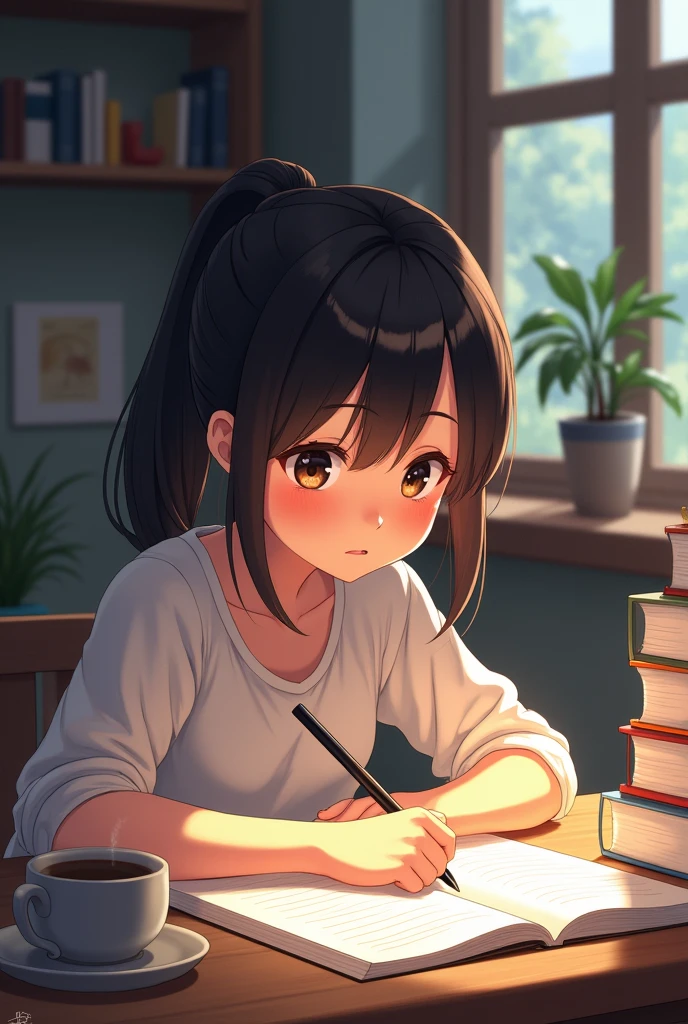 A girl studying