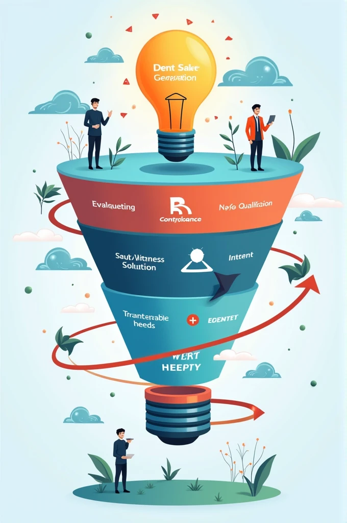 Create a simple sales funnel with the items inside it Lead Generation, qualify leads, evaluate challenges, troubleshooting, converter e vender leads